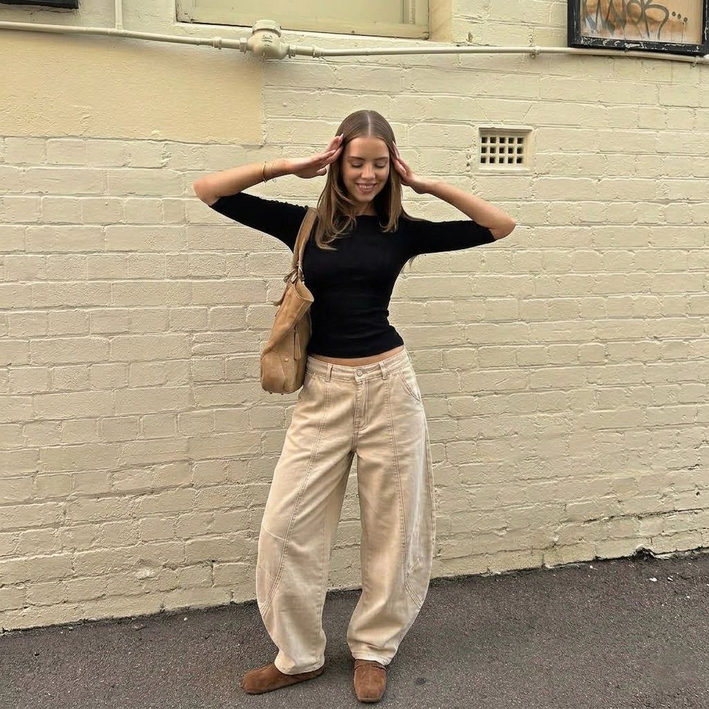 Solid Balloon-Cut Jeans