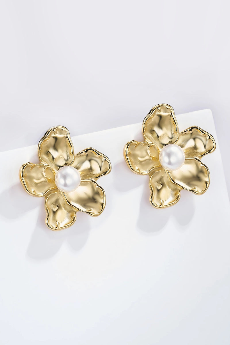 Pendientes Florales Dorados con Perla