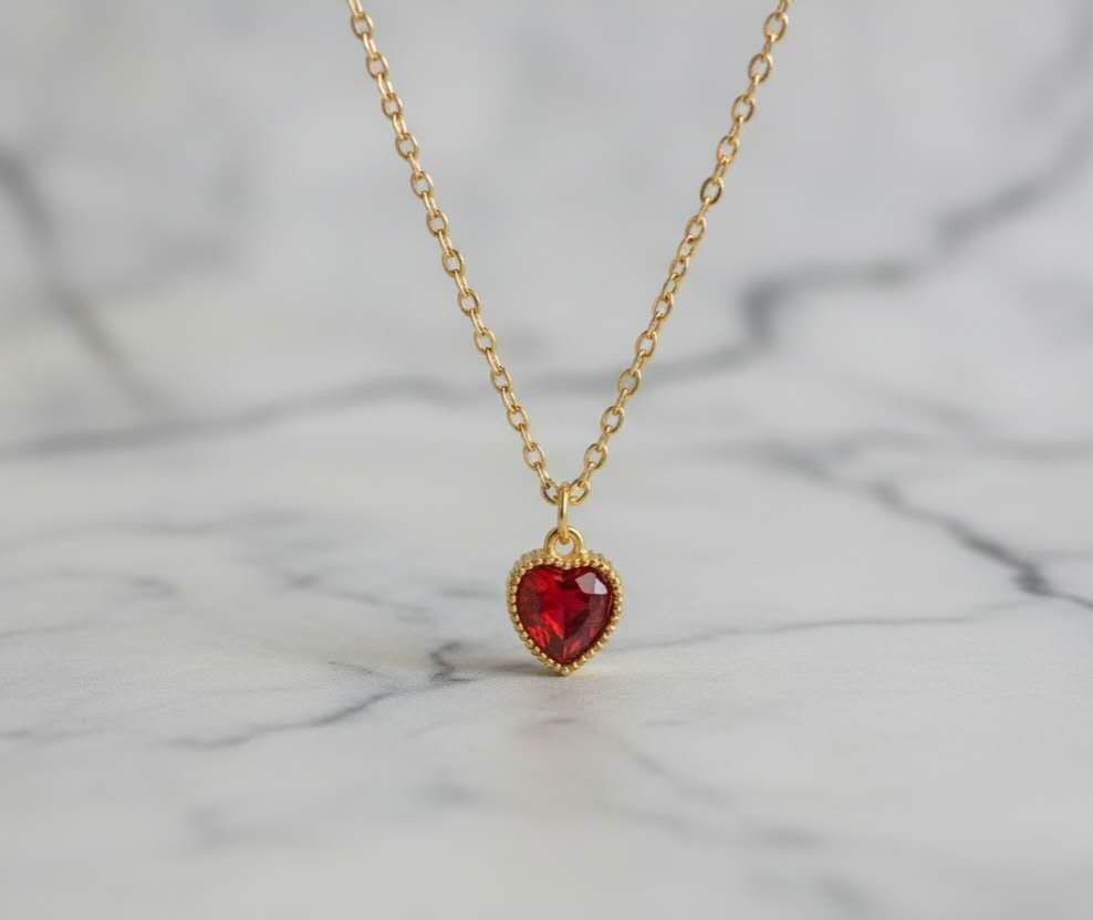 Collar Minimalista de Corazón con Rubí ❤️
