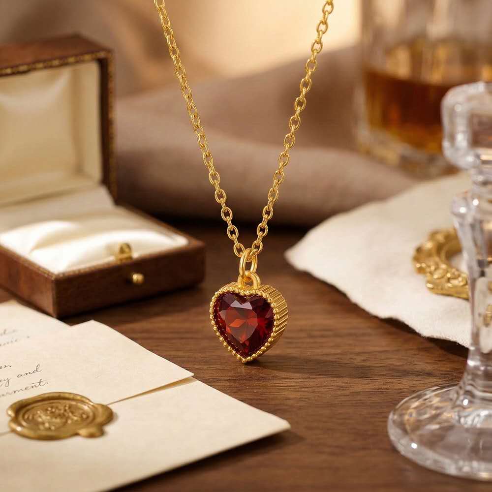 Collar Minimalista de Corazón con Rubí ❤️