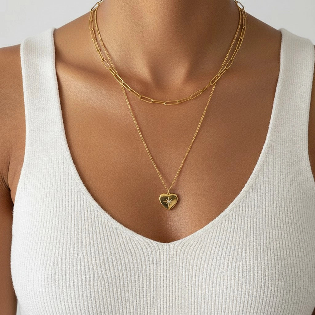 Collar de Doble Cadena con Estrellas