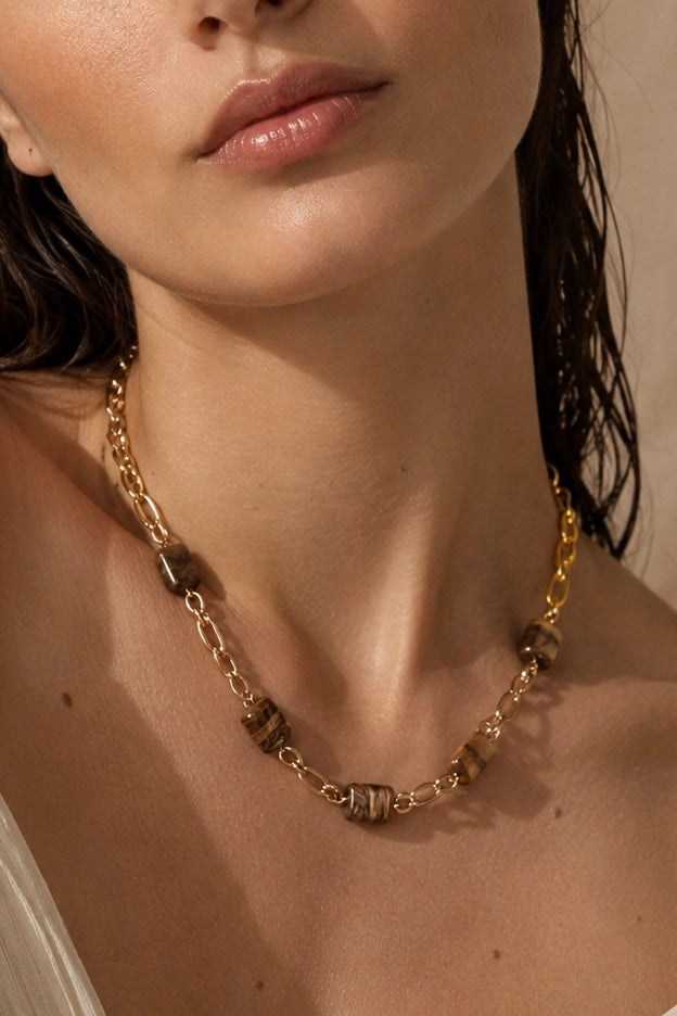 Collier œil de tigre doré