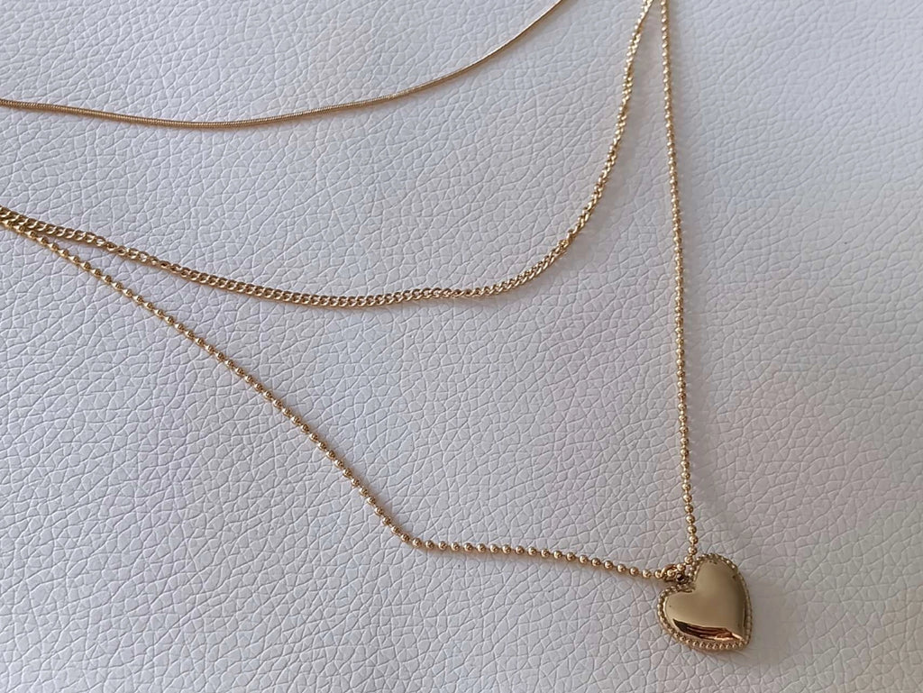 Polished Heart Necklace with Triple Chain